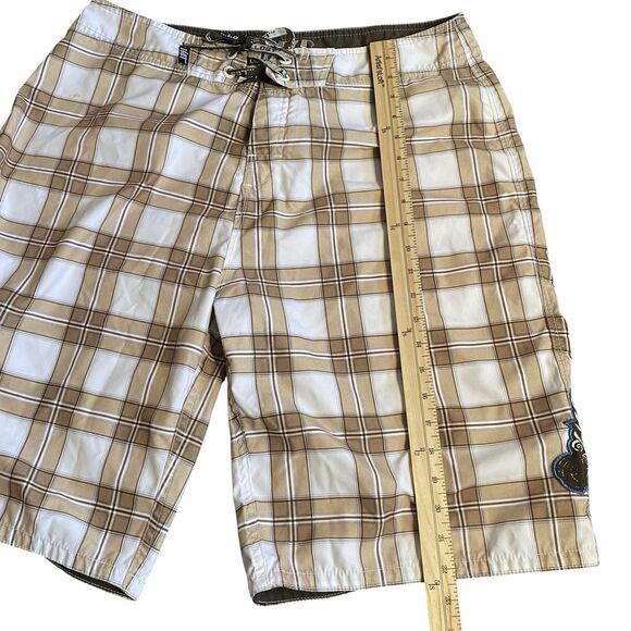 Lost Enterprises Board Shorts Plaid Crown Wings Embroidered Patches Men's Sz 36 - Picture 8 of 9